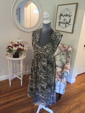 Nwt Lane Bryant Black Cream Printed V-Neck Midi Dress Sz. 22 Women's Plus Size